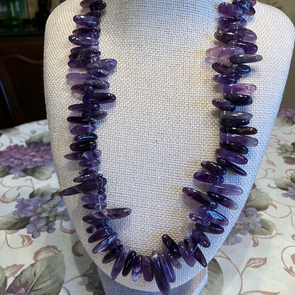 AMETHYST SMOOTH OVAL STONE NECKLACE 21 1/2” - Picture 13 of 13
